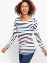 Terry Stripe Side Button Pullover
