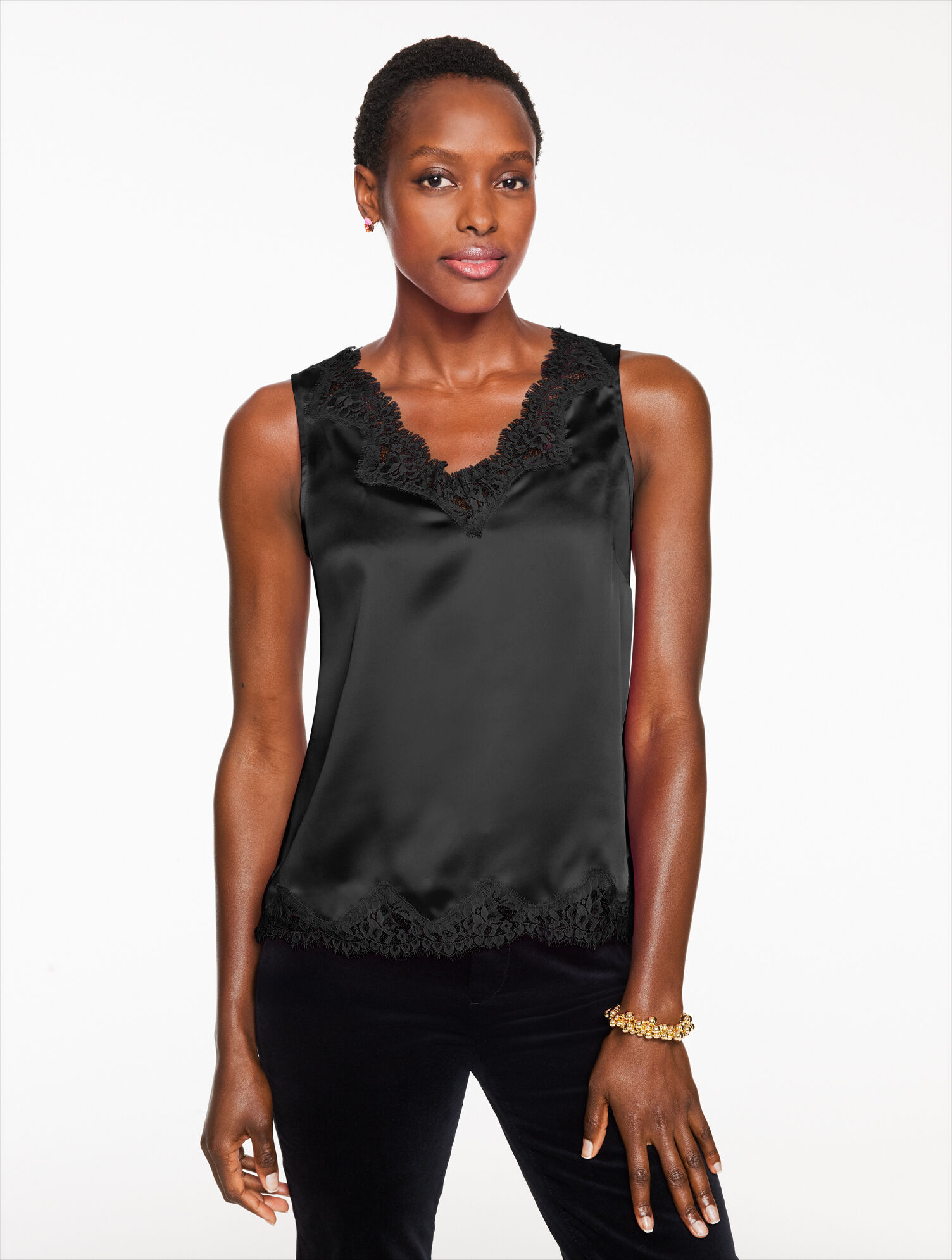 Lace Trim Satin Camisole | Talbots