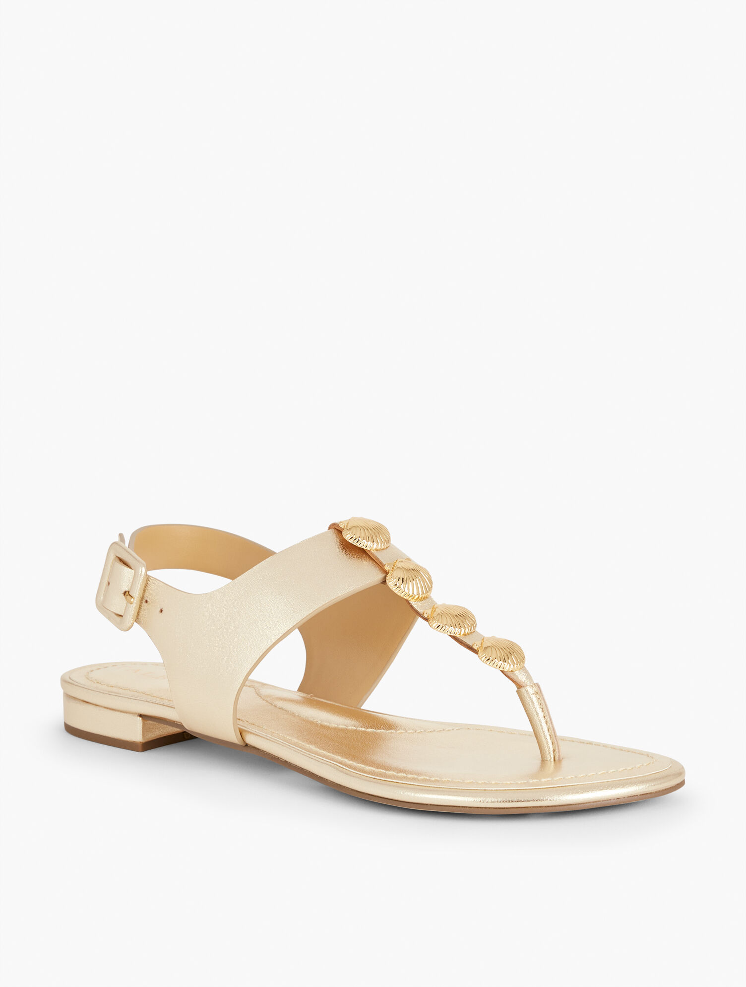 Keri Shells Leather Flat Sandals - Metallic