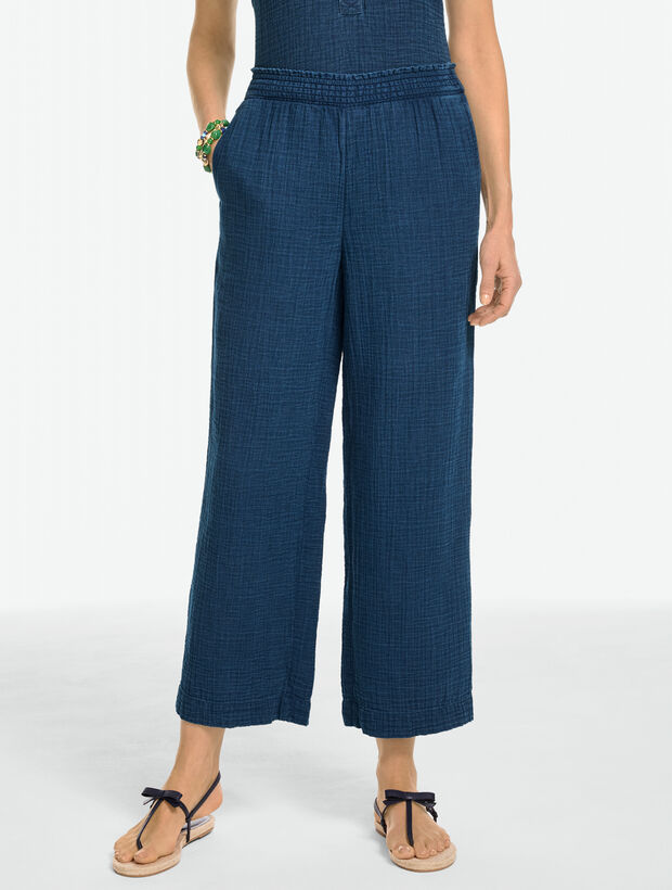 Cotton Gauze Straight Crop Pull-On Pants - Indigo