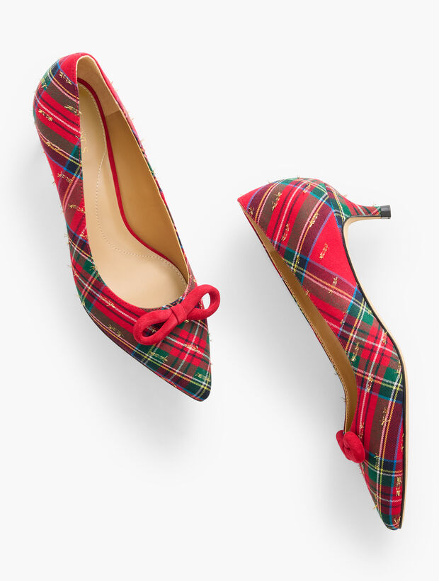 Sylvie Bow Kitten Heel Pumps - Solstice Plaid