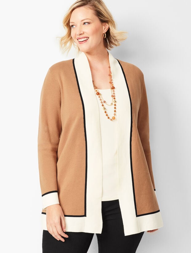 Plus Size Tipped Open-Front Cardigan