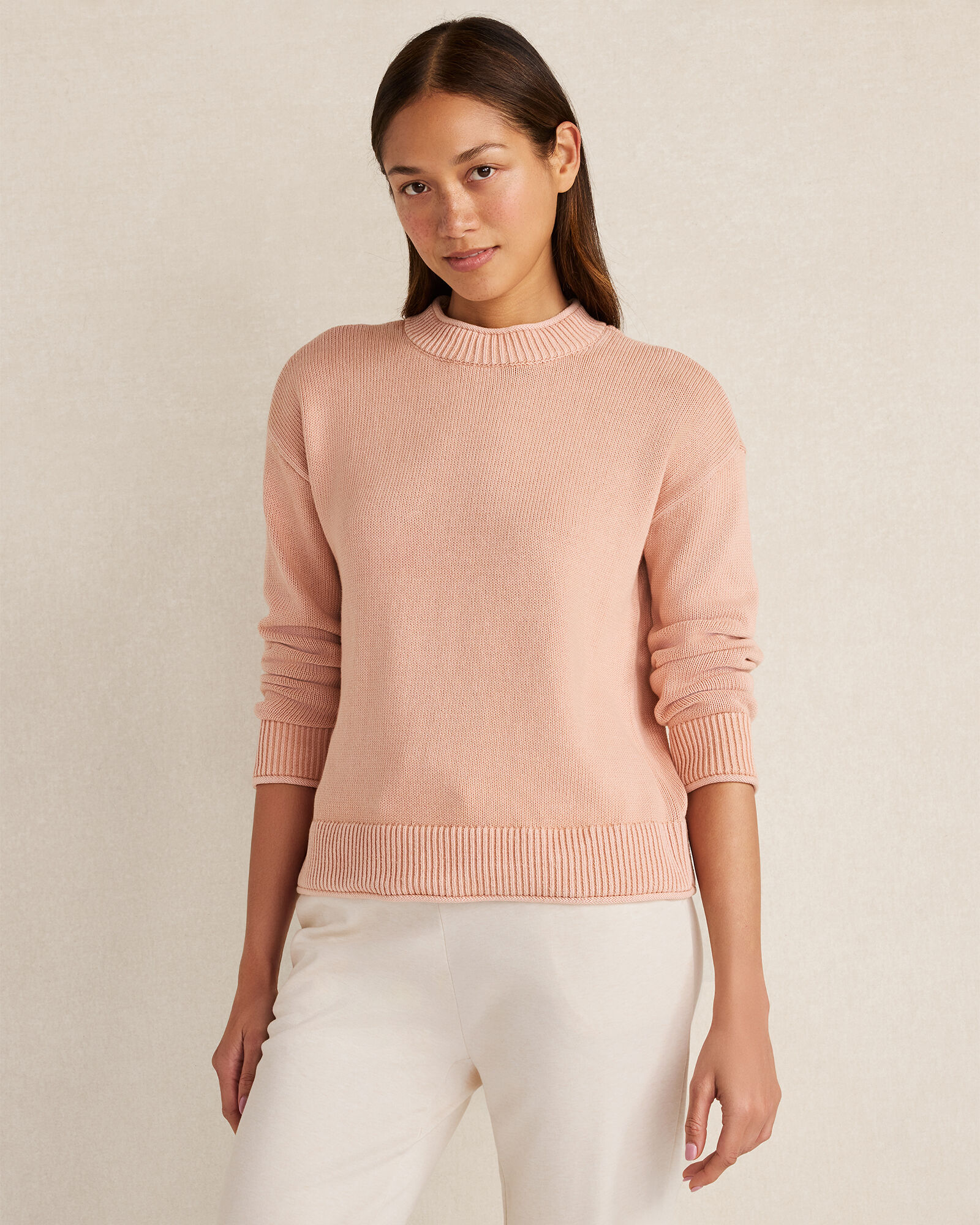 Garment-Dyed Organic Cotton Roll Neck Sweater