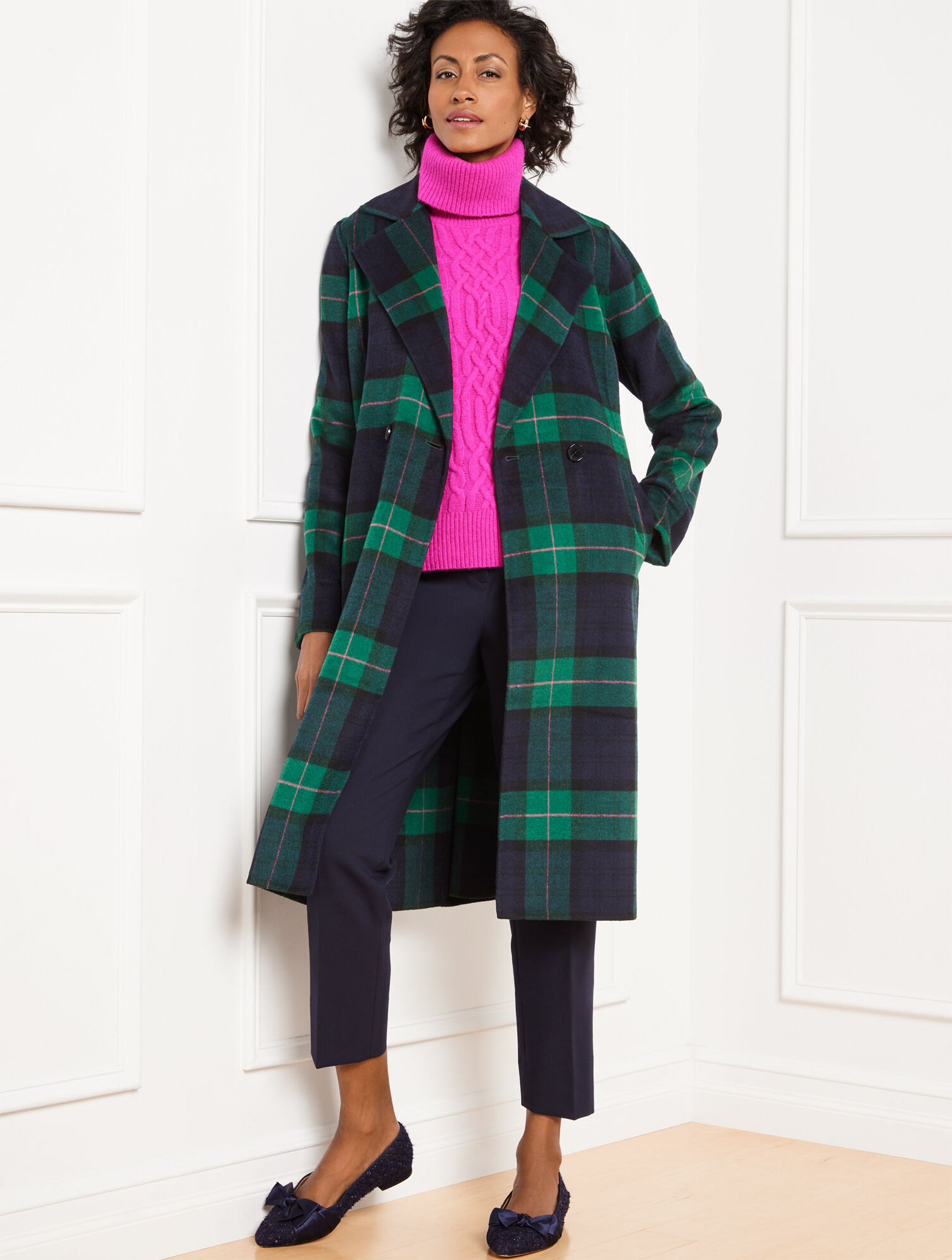 Double Face Wool Blend Coat Tartan Plaid Talbots
