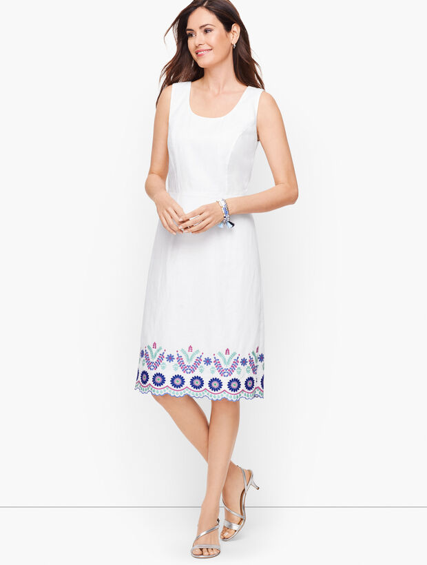 Floral Embroidery Linen Shift Dress