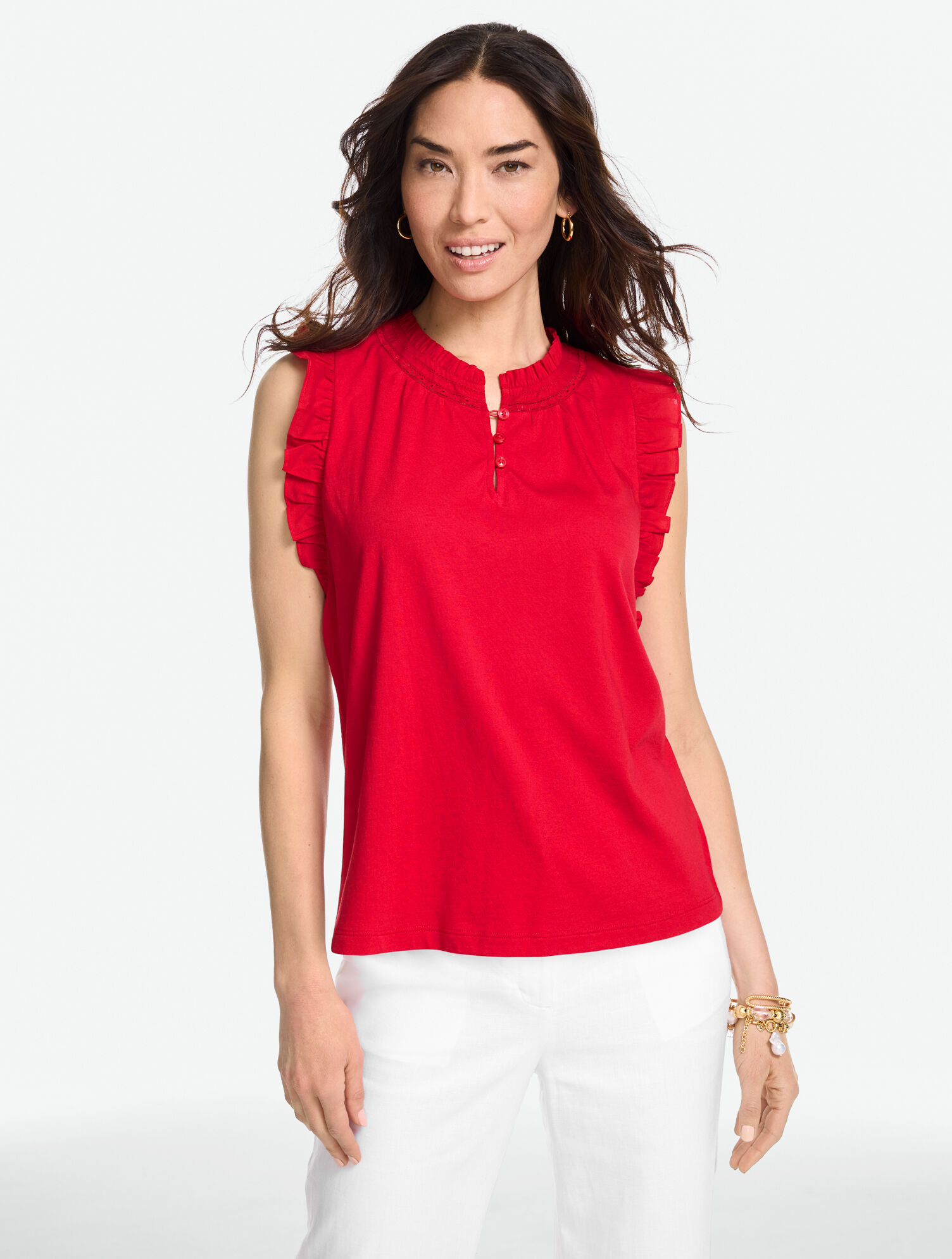 Flutter Sleeve Mixed Media Top