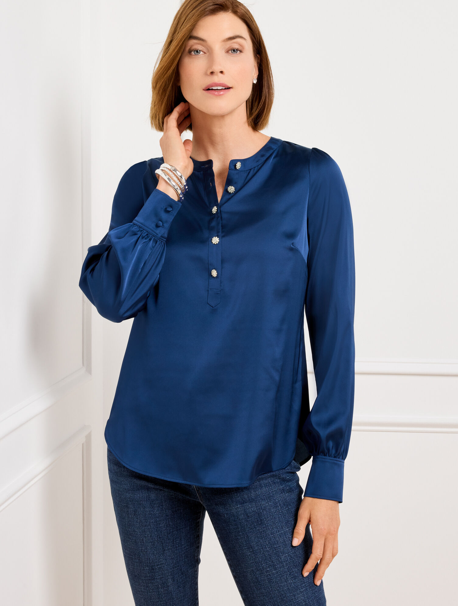 Soft Satin Charmeuse Band Collar Popover