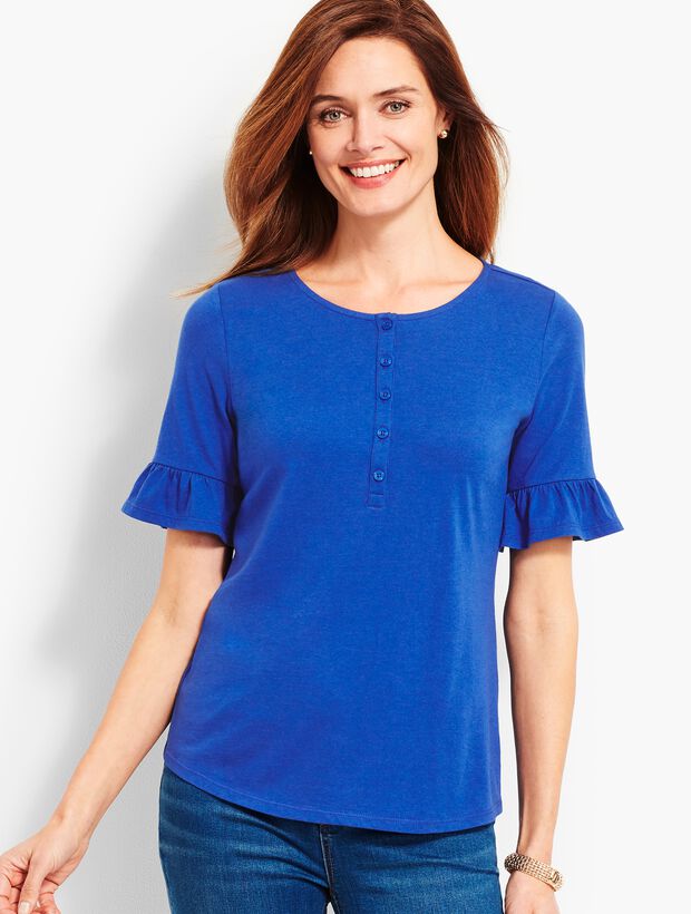 Talbots Ruffle Top Ruffle-Sleeve Henley Top | Talbots