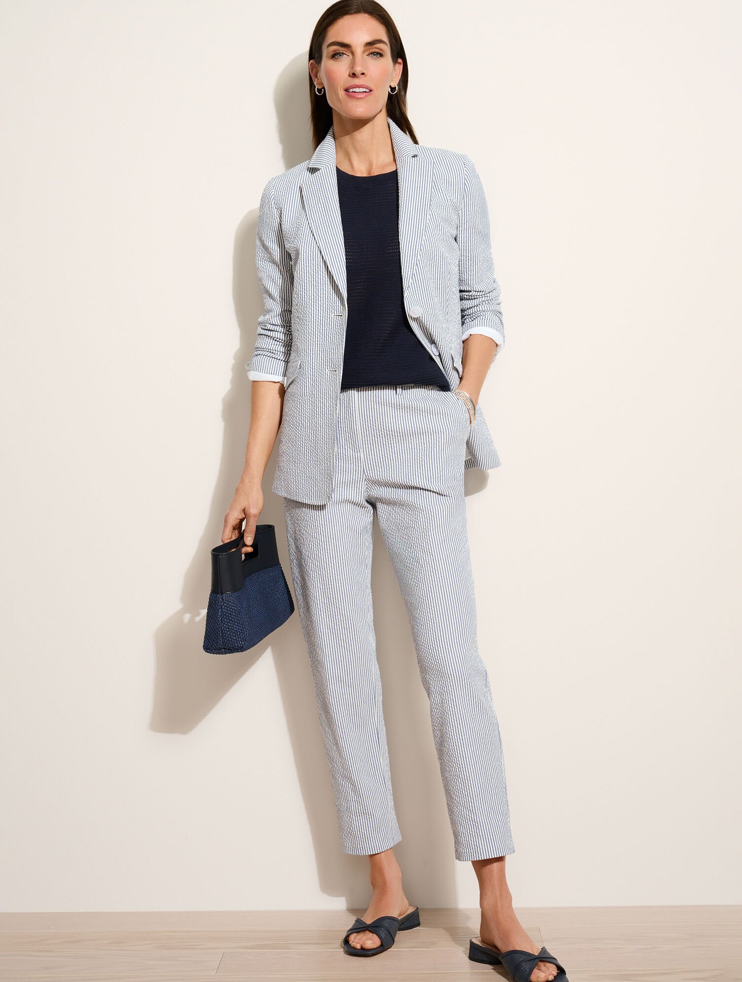 Seersucker Tapered Ankle Pants - Market Stripe