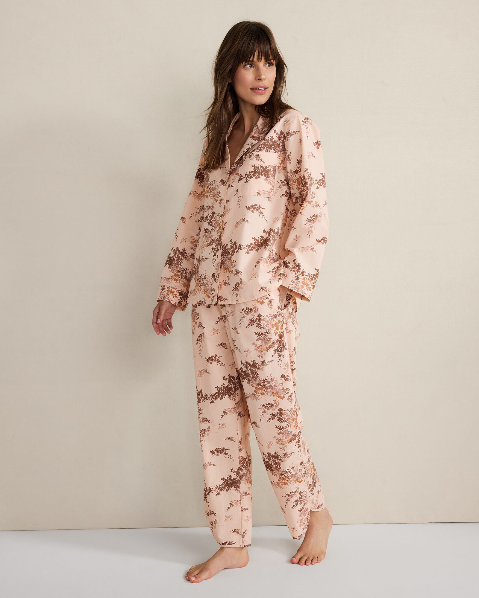 Organic Cotton Poplin Painted Rose Curved Hem Pajama Pants