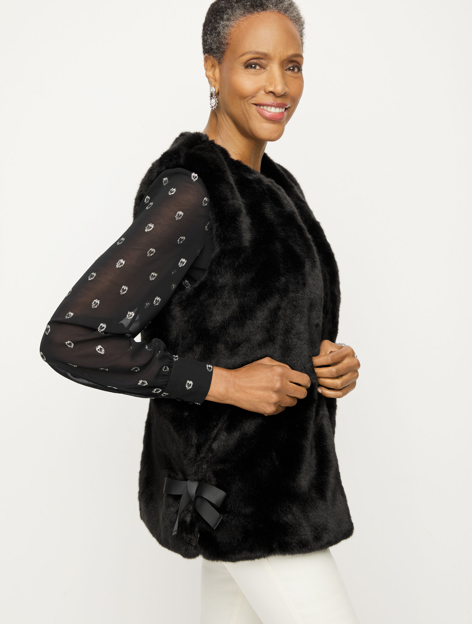 Bow Detail Faux Fur Vest | Talbots