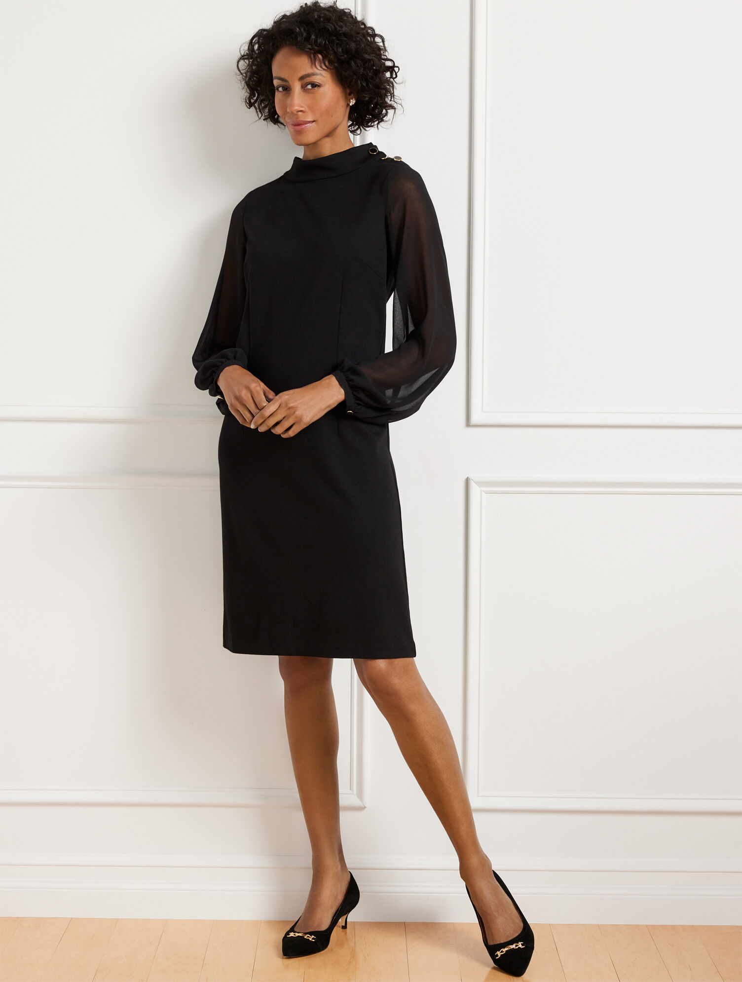 Sheer Sleeve Ponte Dress