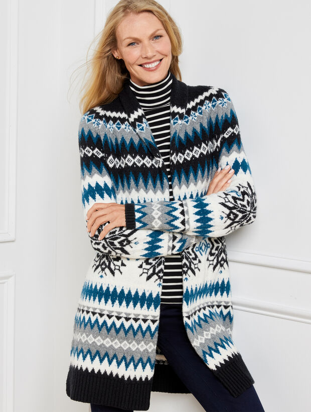 Shawl Collar Open Front Cardigan - Snowflake
