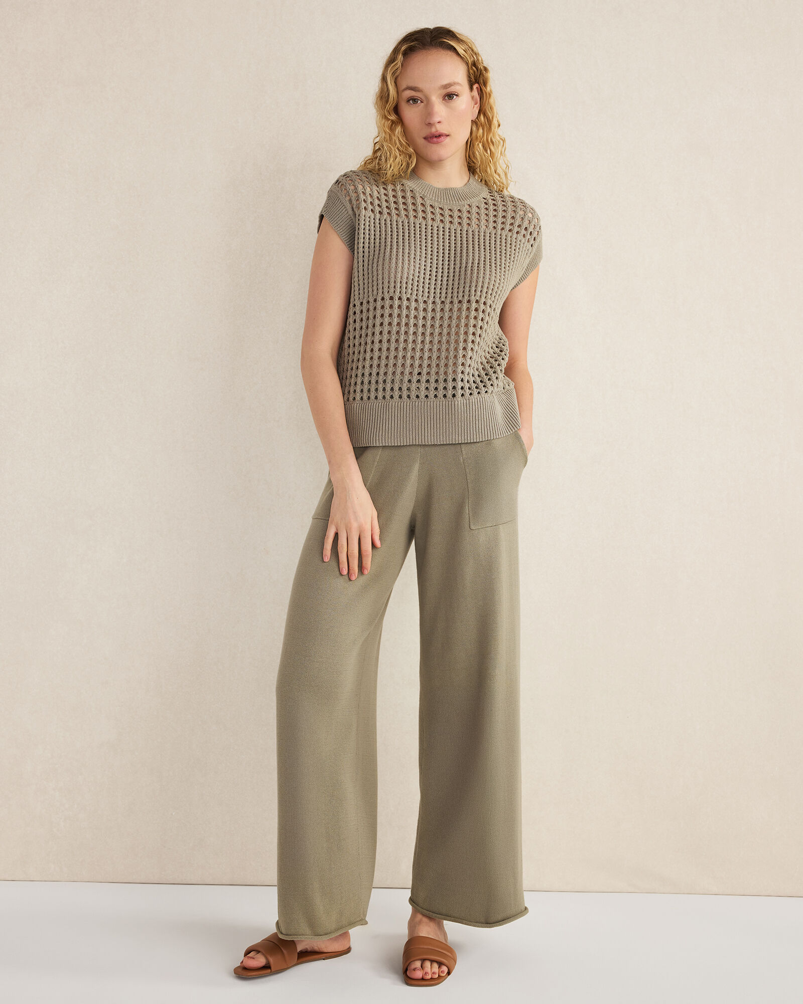 Organic Cotton Open Stitch Short Sleeve Sweater