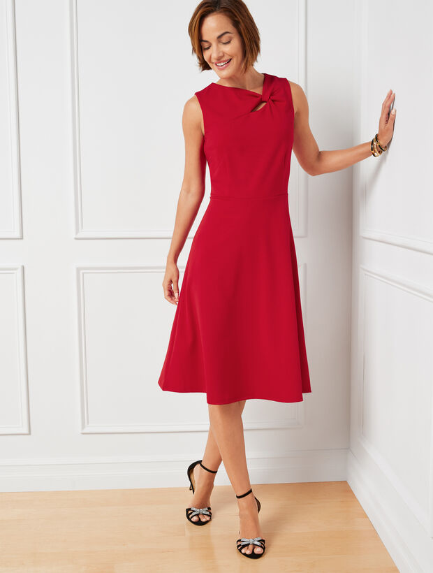 Twist Detail Crepe Fit &amp; Flare Dress