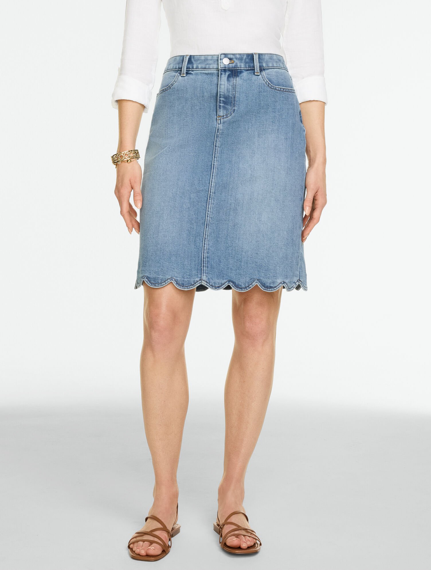 Scallop Hem Denim A-Line Skirt - Grace Bay Wash