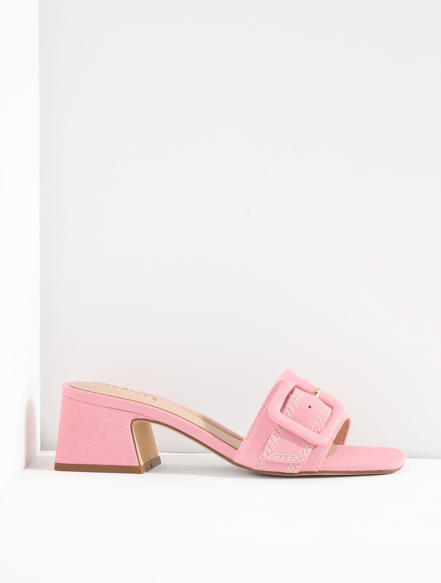 Kathryn Buckle Linen Block Heel Sandals