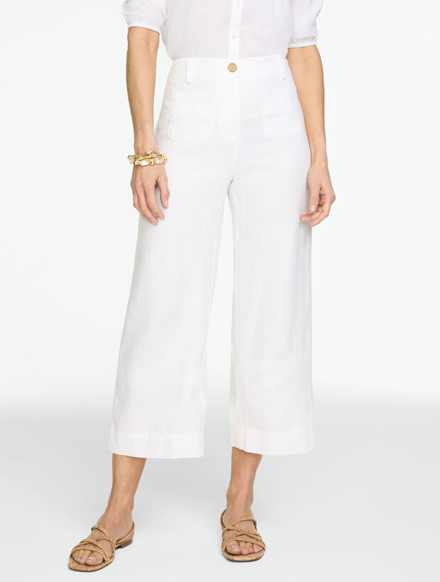 Washed Linen Wide Crop Patch Pocket Pants