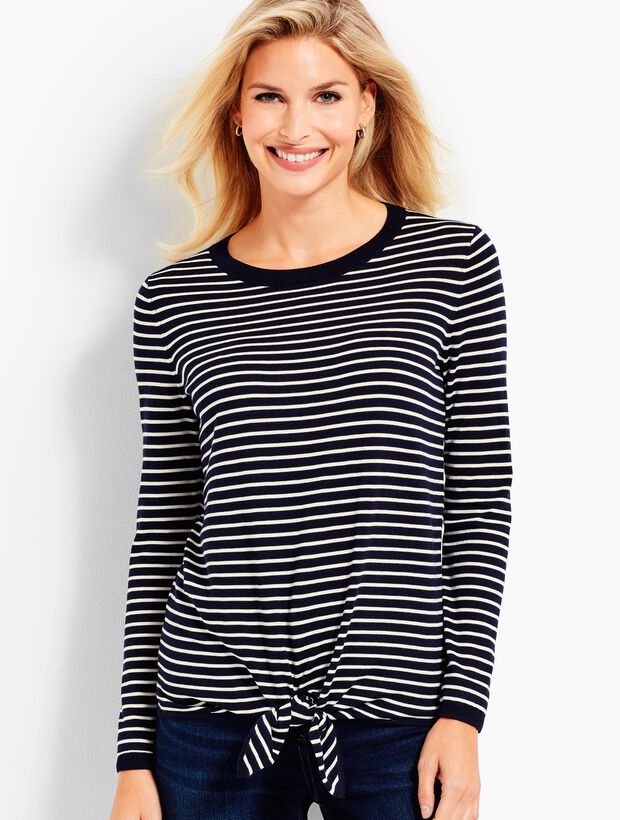 Tie-Front Sweater-Striped