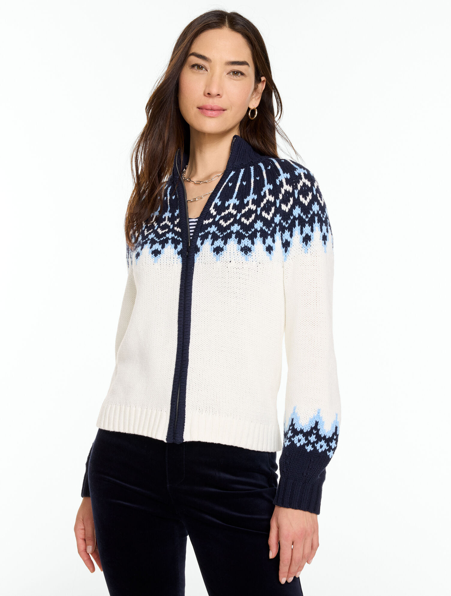 Frosty Fair Isle Full-Zip Cardigan