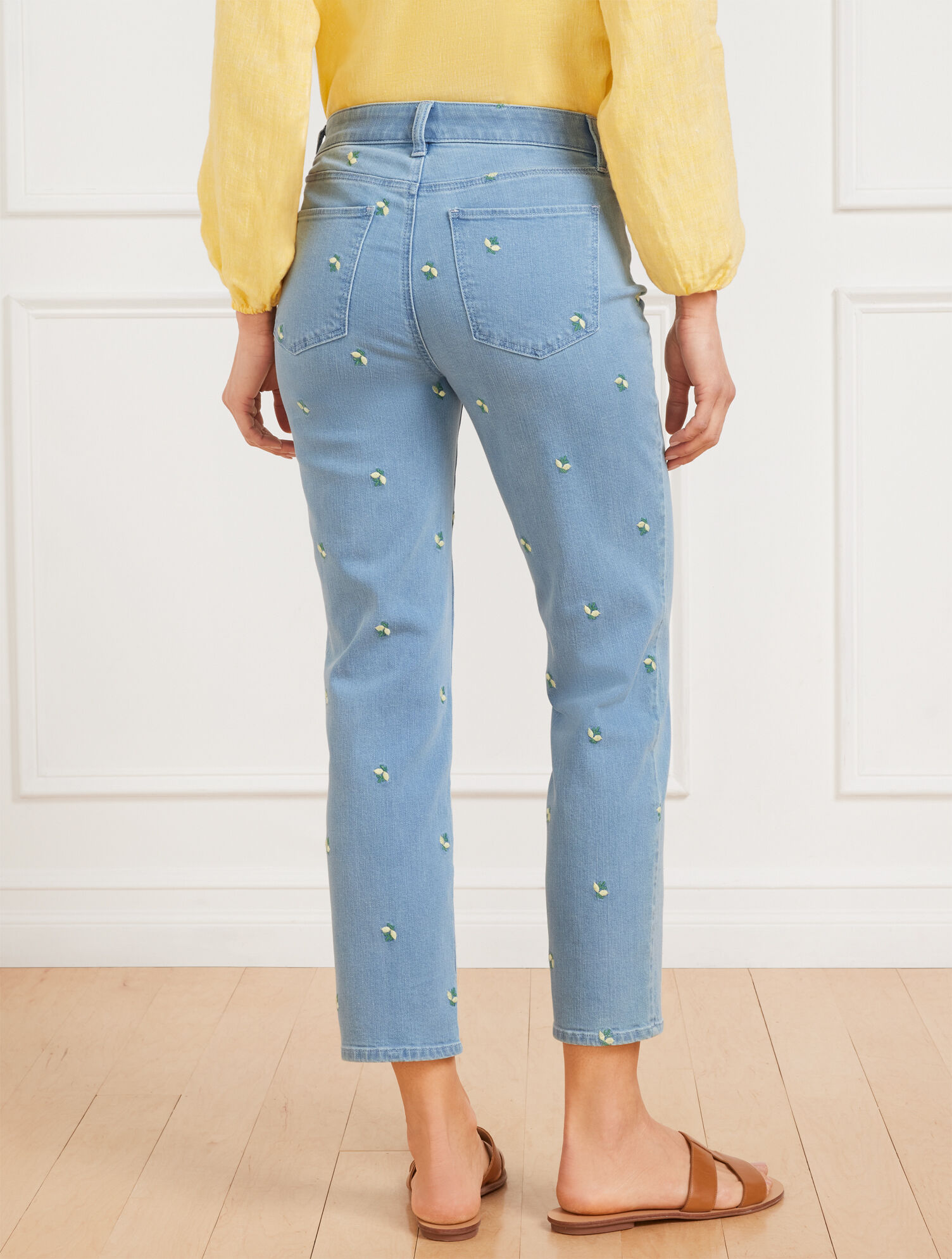 Straight Crop Embroidered Jeans - Tossed Lemon | Talbots