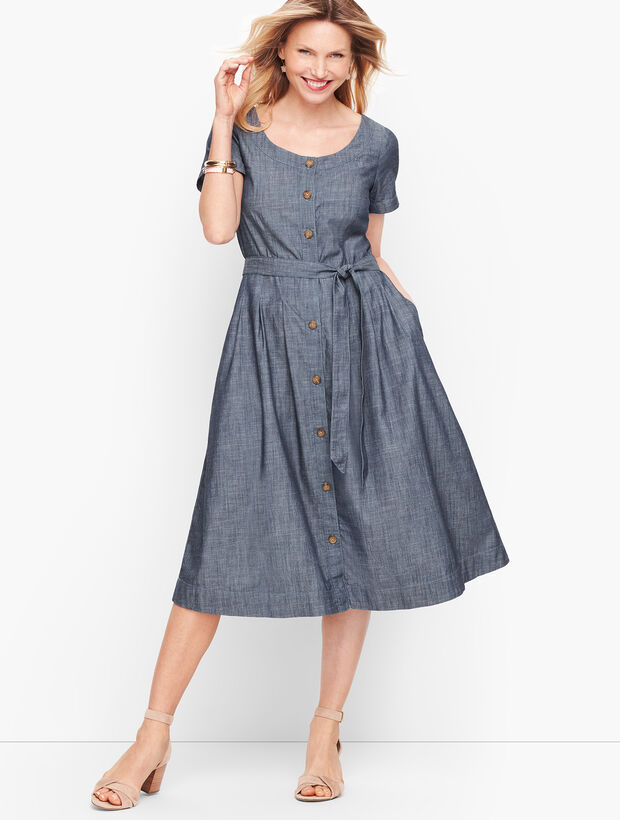 Denim Button Front Fit &amp; Flare Dress