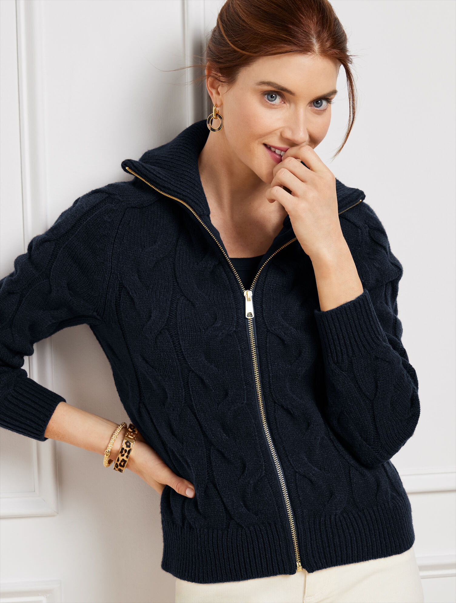 Cable Knit Zip Front Cardigan | Talbots