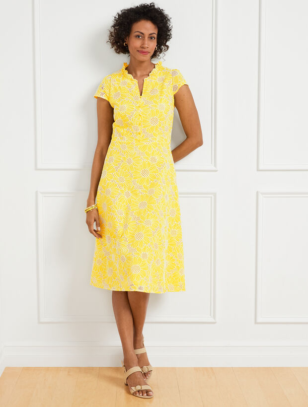 Floral Eyelet Fit Flare Dress Talbots