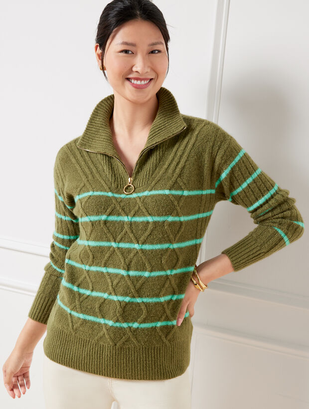 Cable Knit Half-Zip Sweater Stripe Talbots