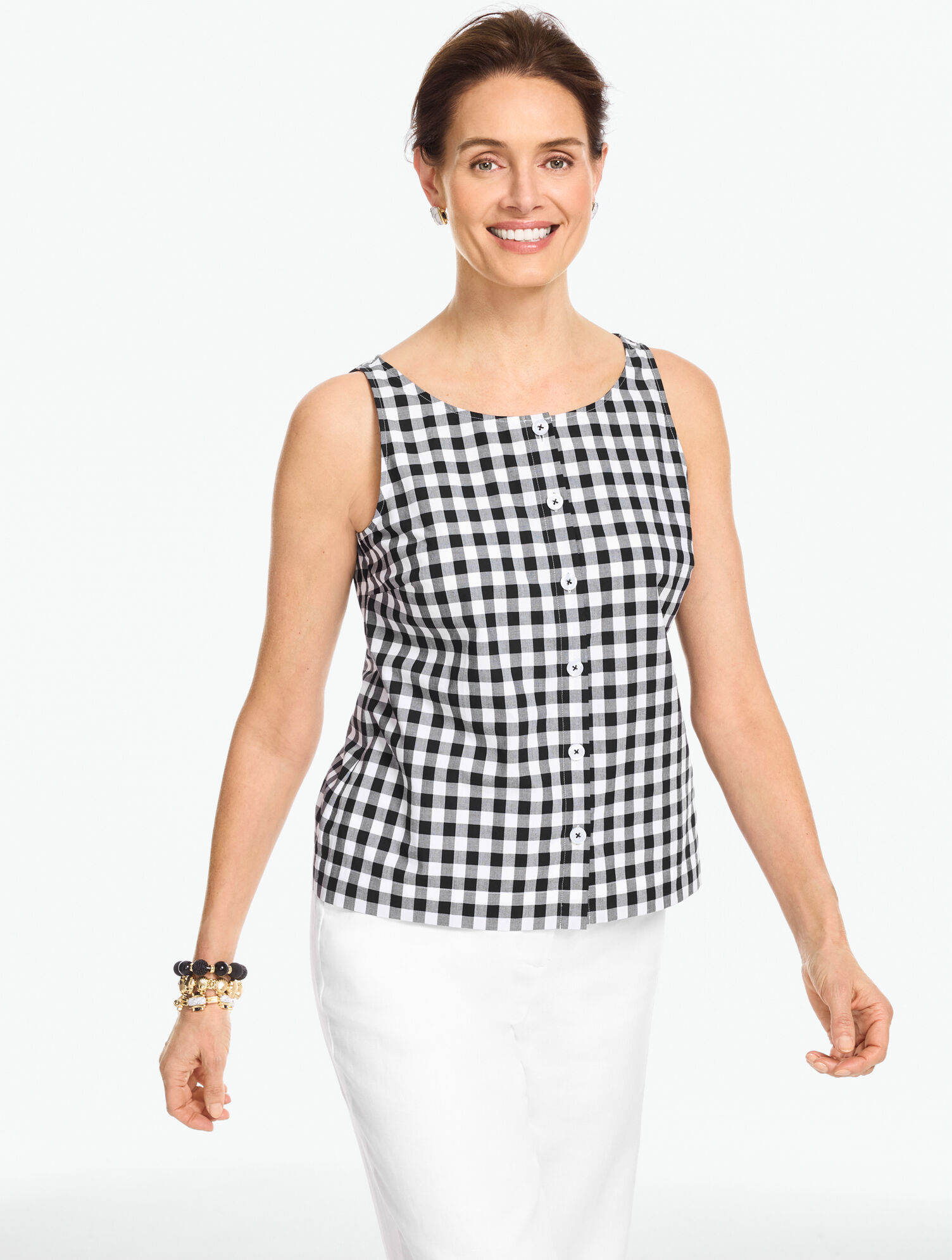 Poplin Bateau Neck Top - Gingham