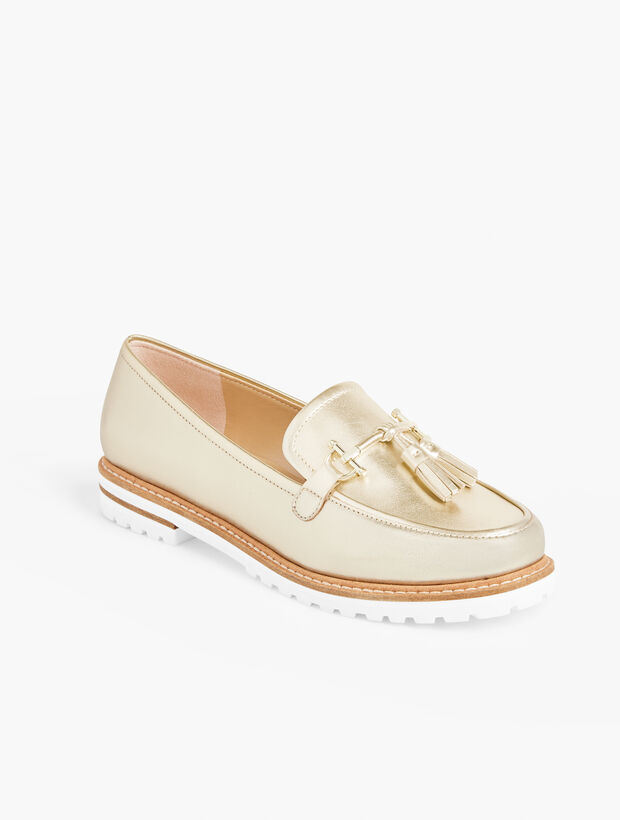 Laura Tassel Metallic Leather Loafers Talbots