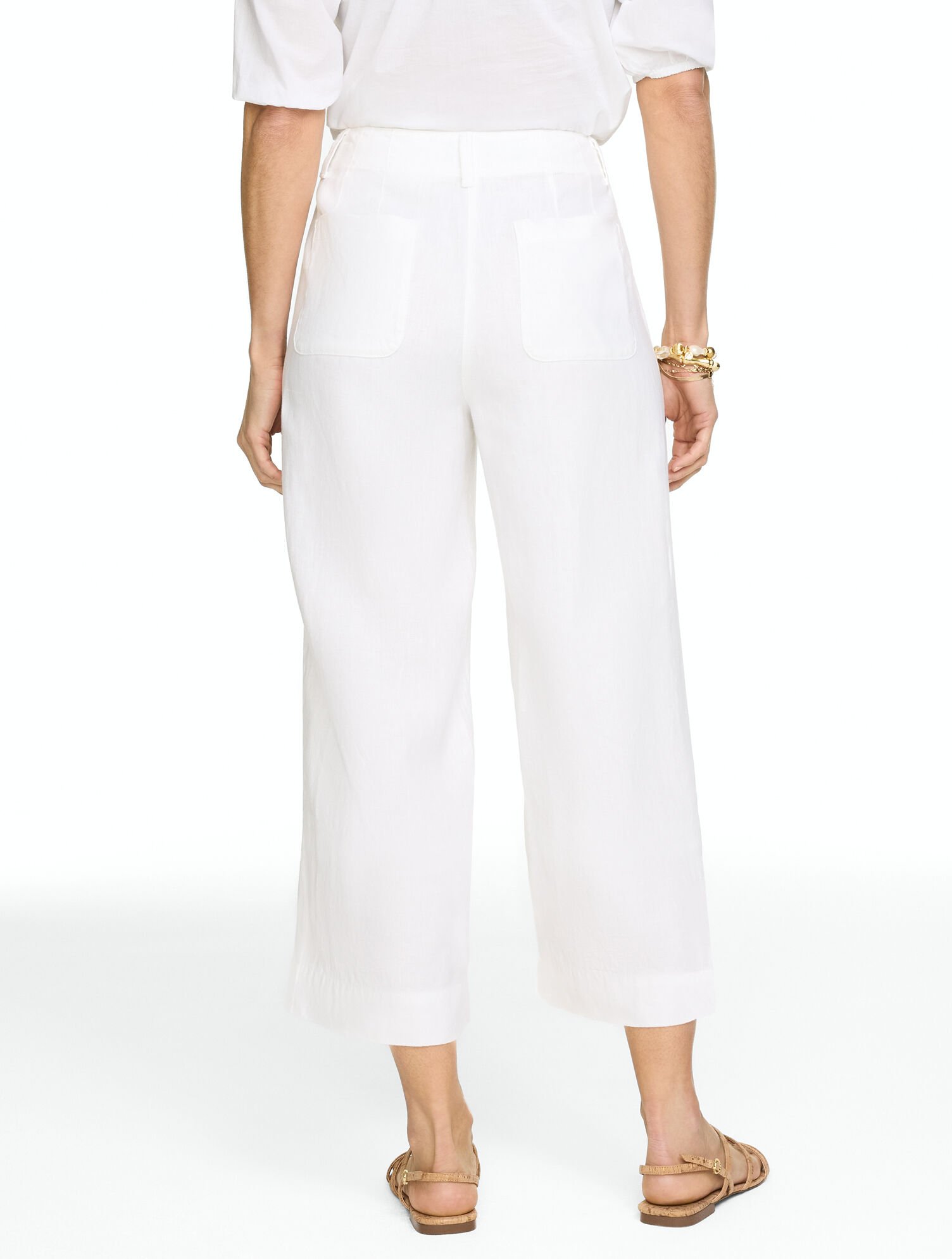 Washed Linen Wide Crop Patch Pocket Pants