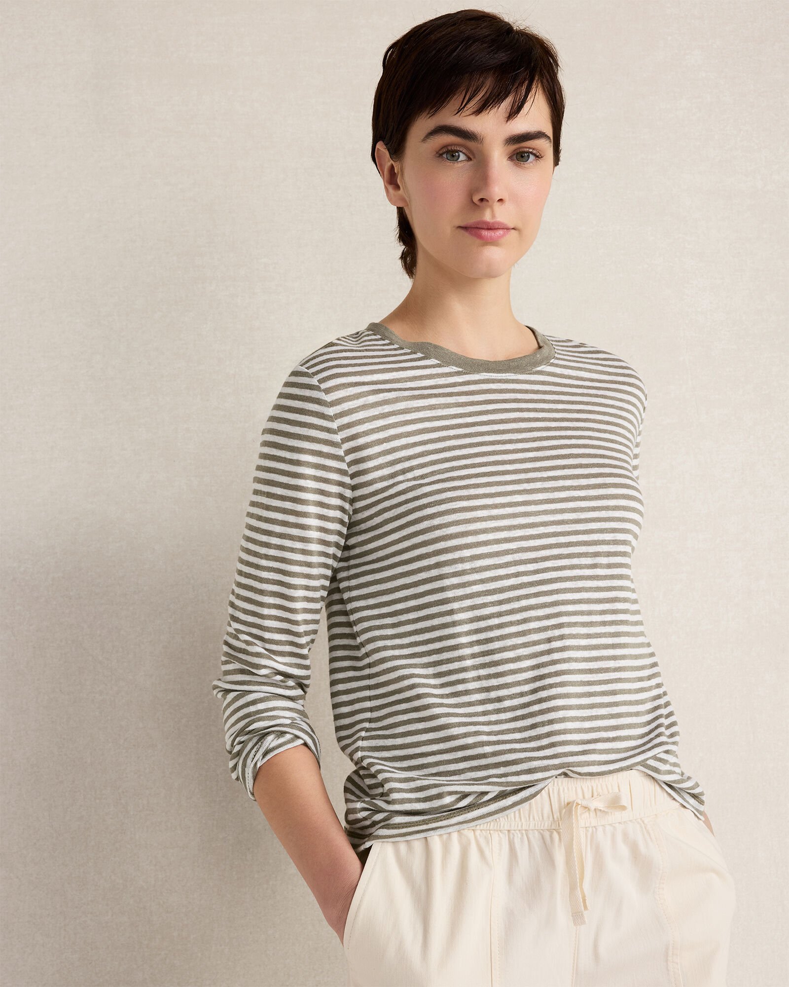 Linen Striped Long Sleeve Tee