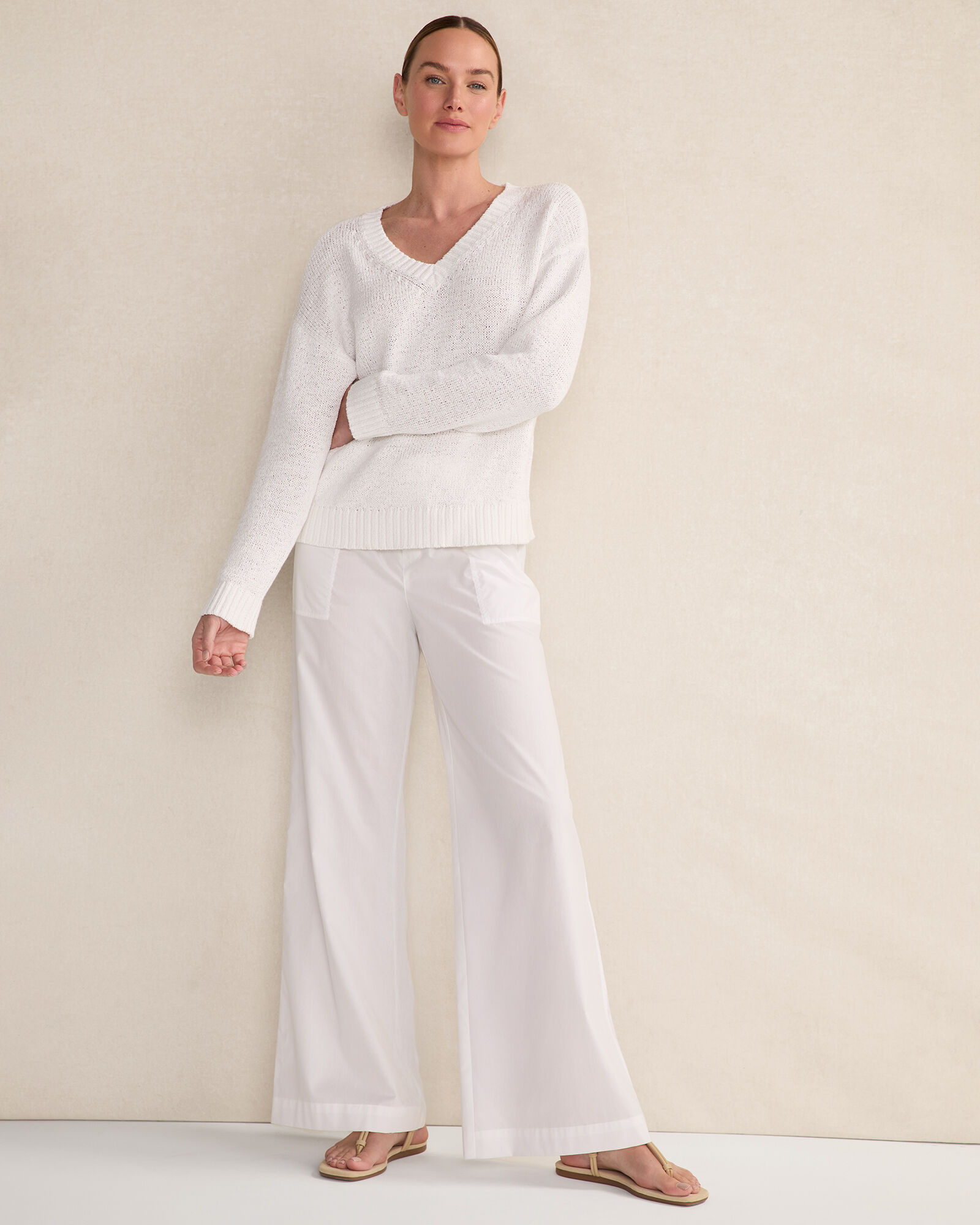 Organic Cotton Flat Tape V-Neck Sweater