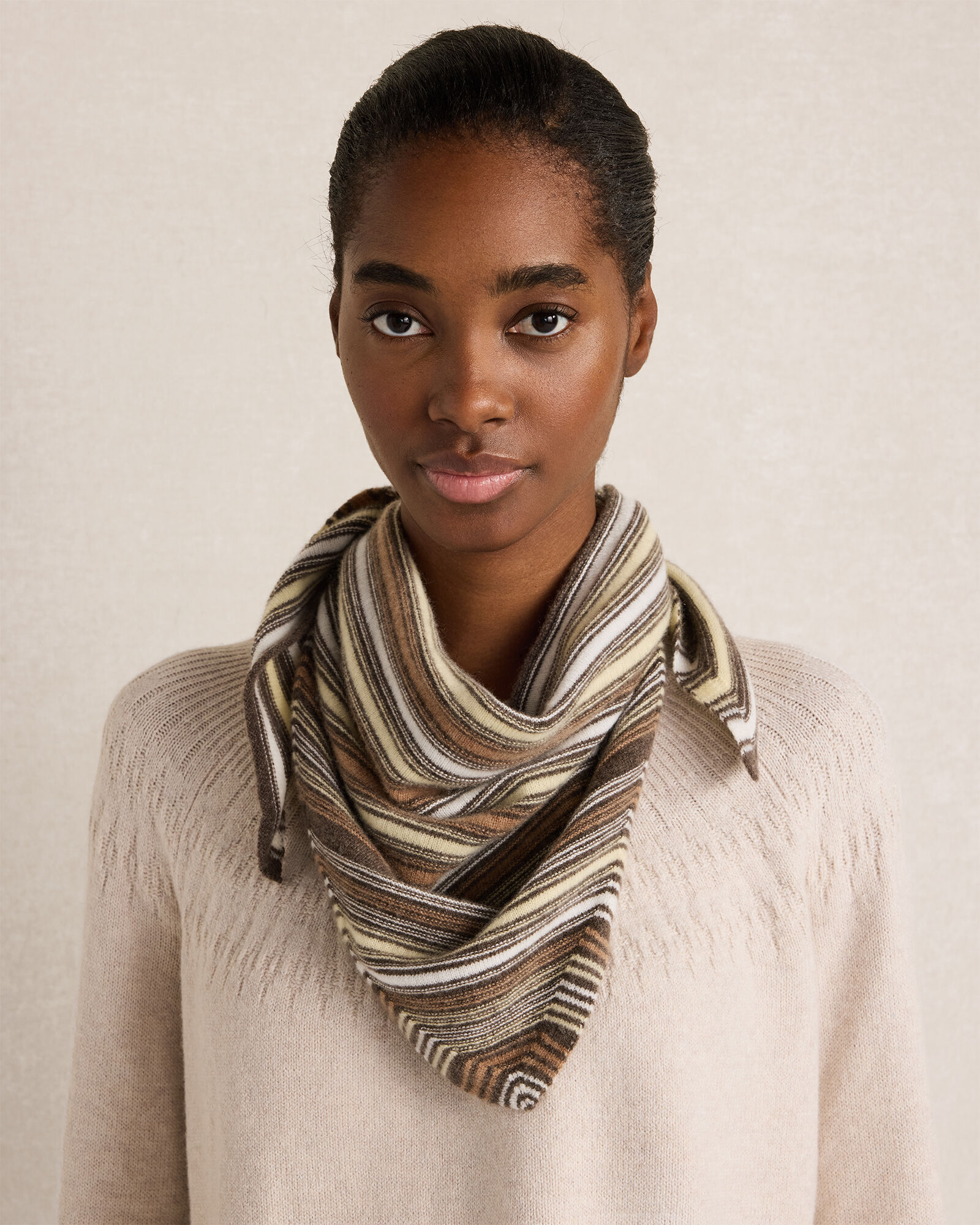 Cashmere Striped Triangle Scarf - thumbnail 4