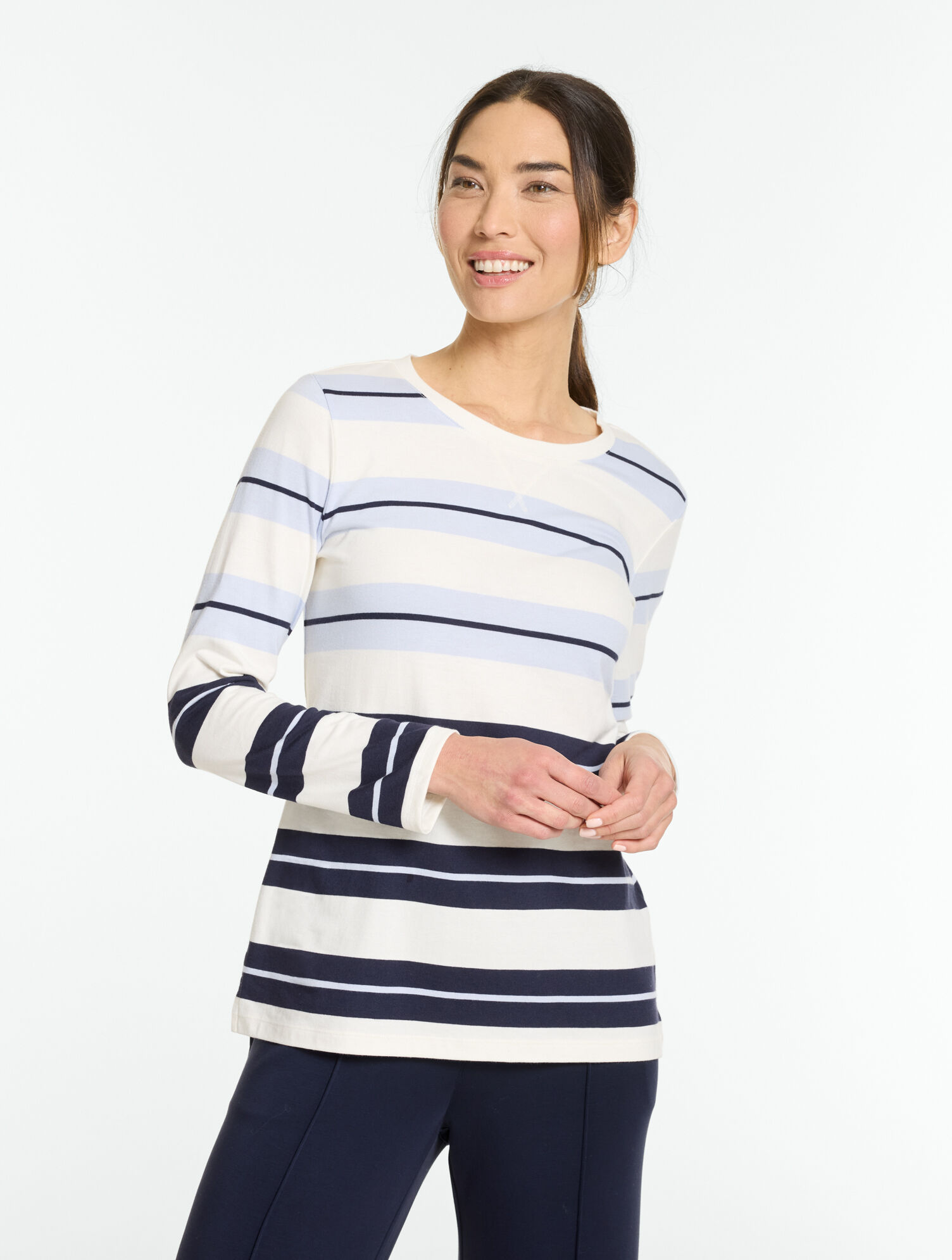 Supersoft Jersey Long Sleeve Crewneck Tee - Doncaster Stripe