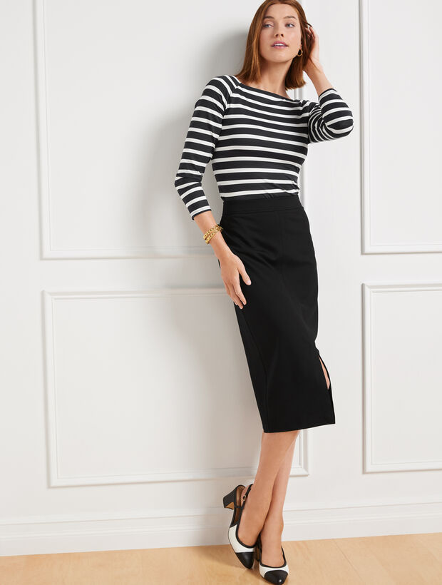Ponte Slit Pencil Skirt
