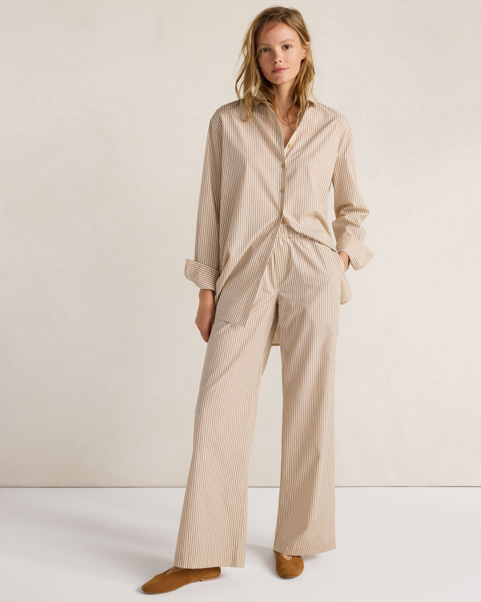 Organic Cotton Poplin Pants in Baton Stripe