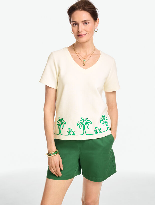 Embroidered V-Neck Tee
