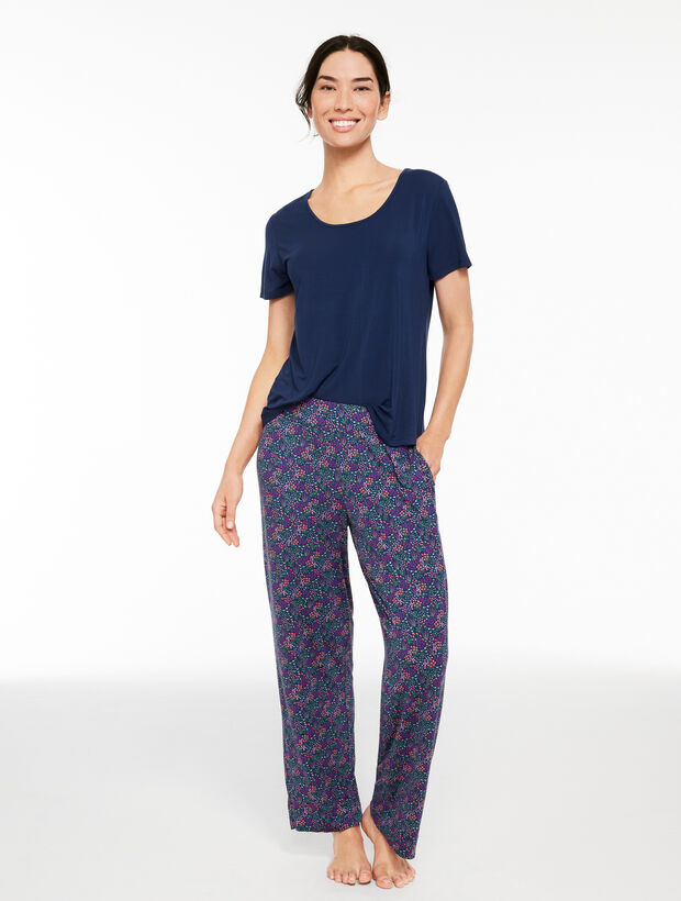 Talbots x Soma Cool Nights Short Sleeve Tee &amp; Pant Pajama Set - Ditsy Flowers