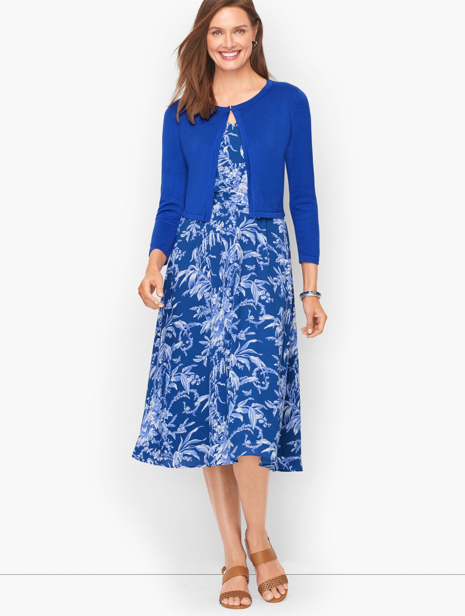 Etched Toile Belted Smocked Fit & Flare Dress | Talbots