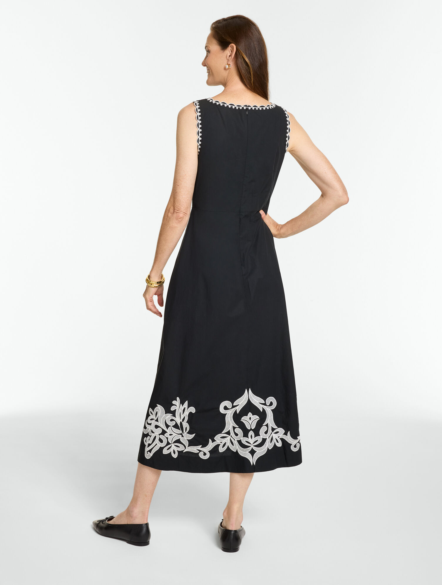 Poplin Embroidered Fit &amp; Flare Dress