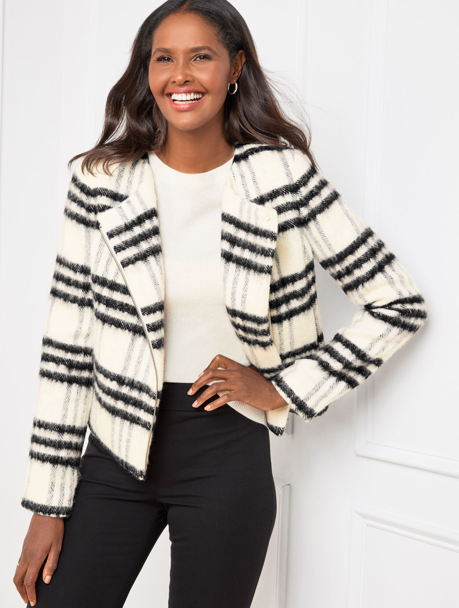 Cozy Plaid Zip Front Jacket Talbots