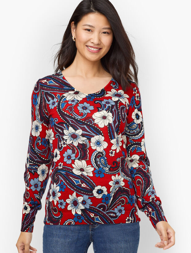 Merino Wool Puff Sleeve Sweater - Paisley Bloom