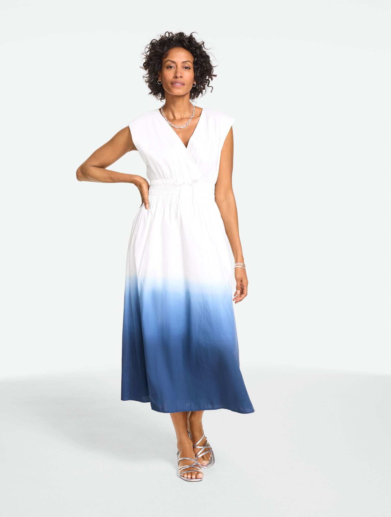 Poplin Fit &amp; Flare Midi Dress - Dip-Dyed