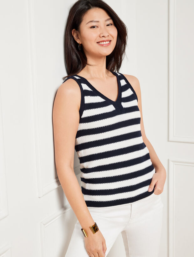 V-Neck Tank - Piqu&eacute; Stripe