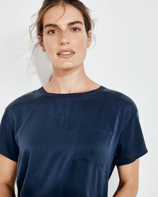 Washable Silk Rib Trim Tee