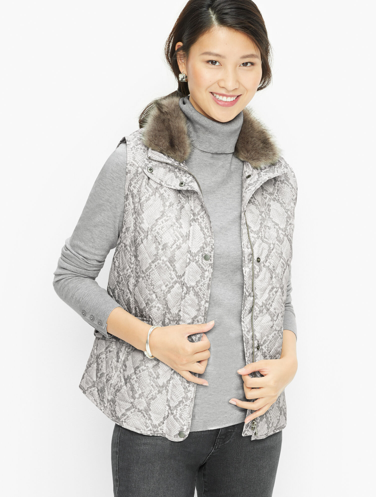 Snakeskin Print Diamond Quilted Vest