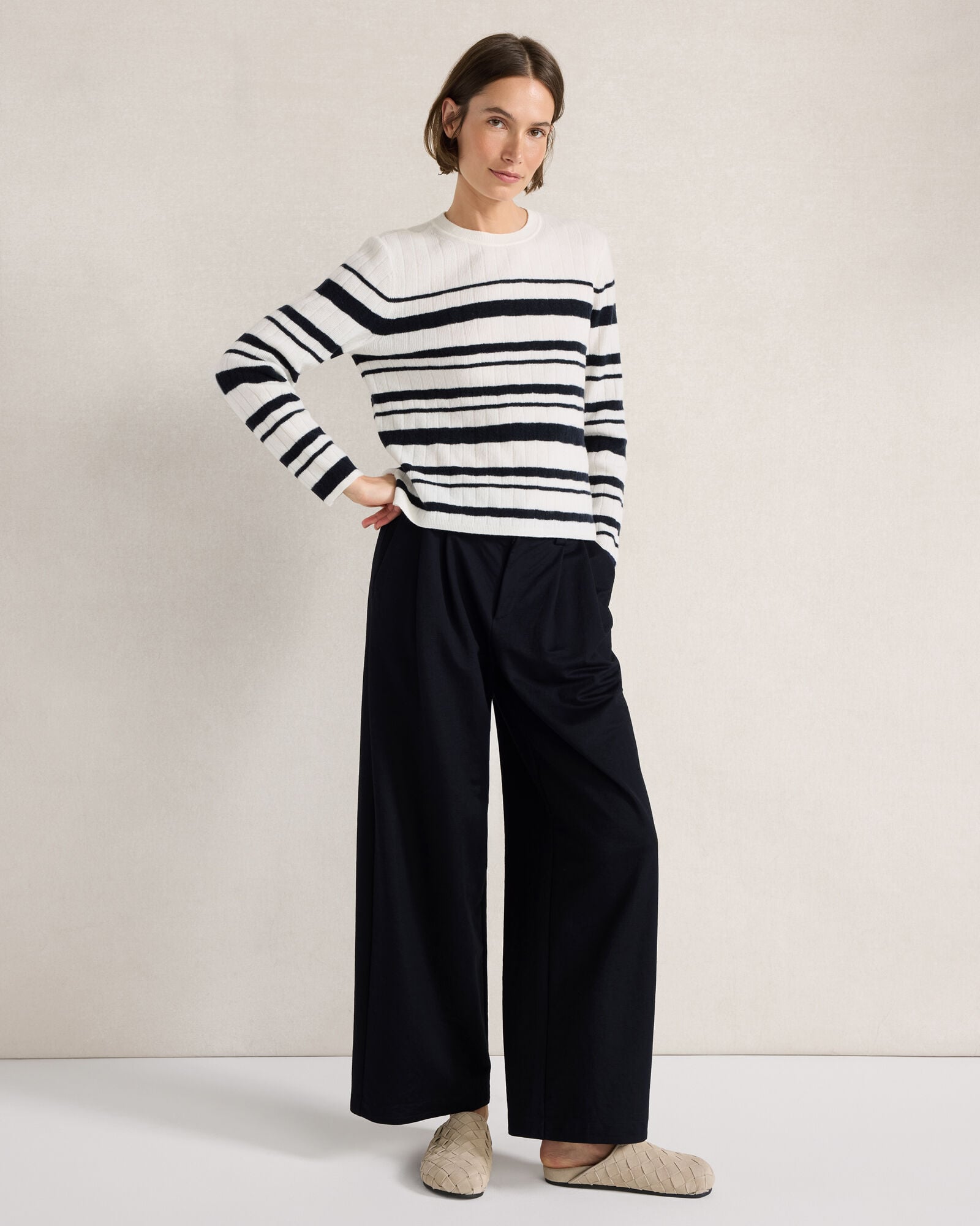 Merino Wool Blend Striped Crewneck Sweater - thumbnail 3
