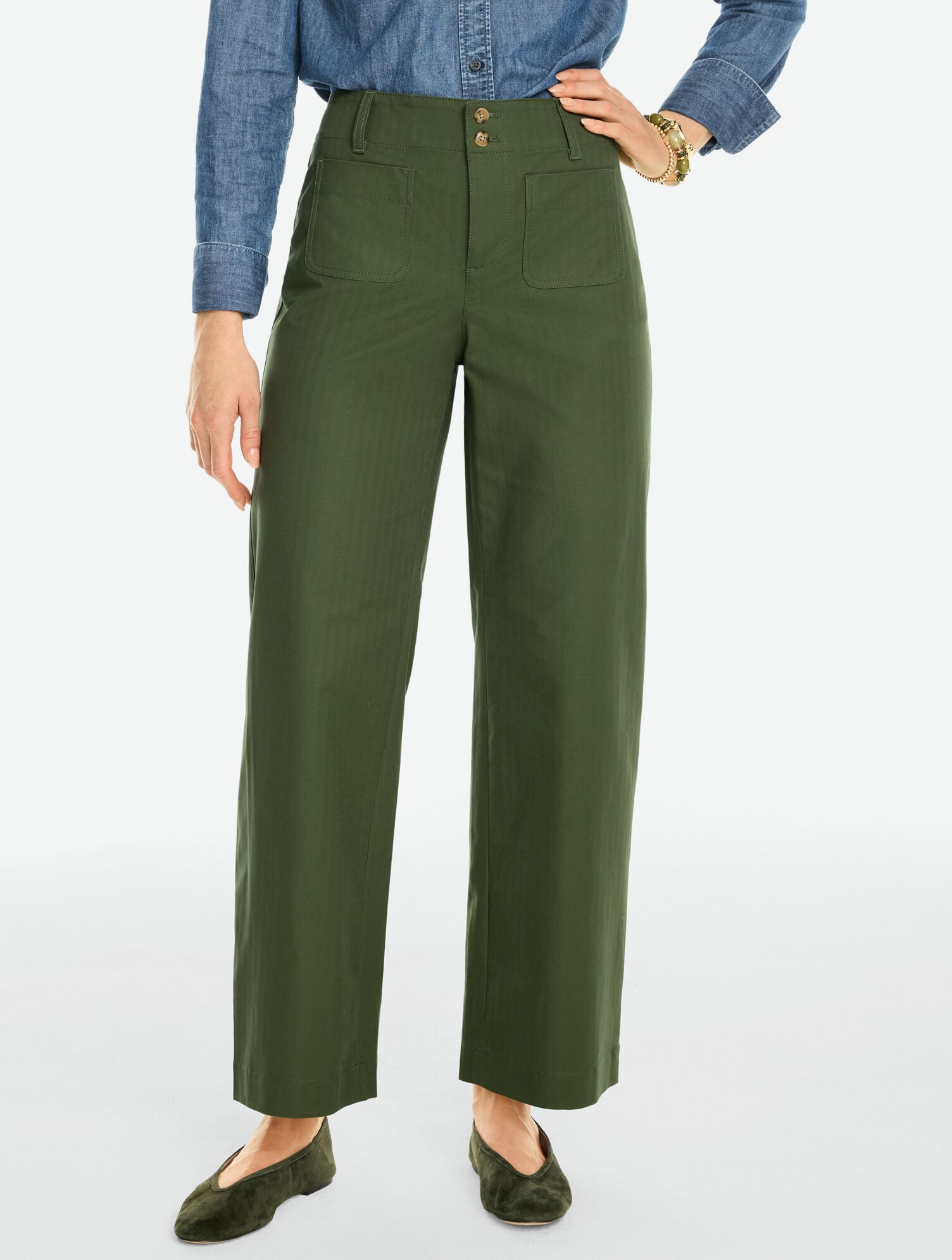 Stretch Knit Herringbone Wide Ankle Pants